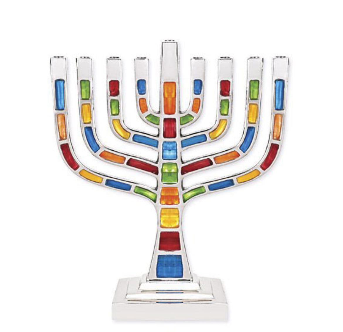 Aluminum menorah with coloured jewel inlay#10037