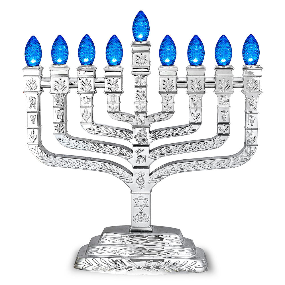 Silver electroplated LED electric menorah- Knesset style
