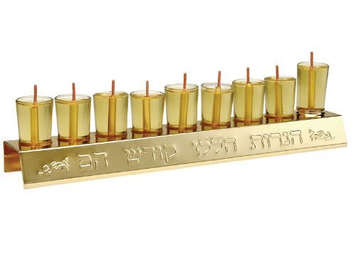 Glass cup menorah with tzinores and wicks #30254