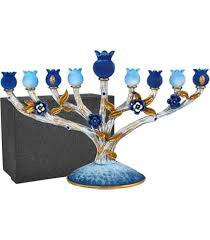 Menorah with pomegranate blue holders